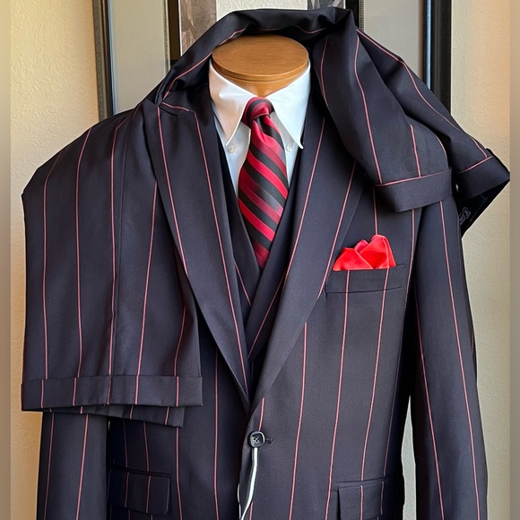 Stacy Adams Other - NWT Stacy Adams Bold Statement 3 Pc Black Striped Suit SZ 46R Slacks W40” L27”